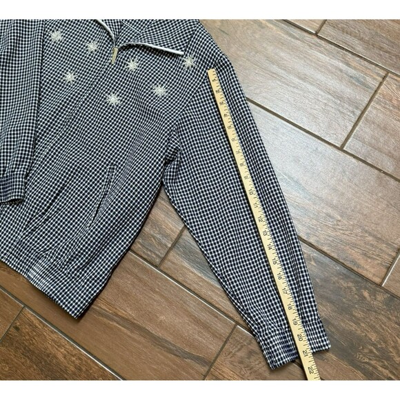 Vtg Alfred Dunner PETITE Blue Gingham Checked Jacket Embroidered Flowers Sz 10P - Picture 4 of 8
